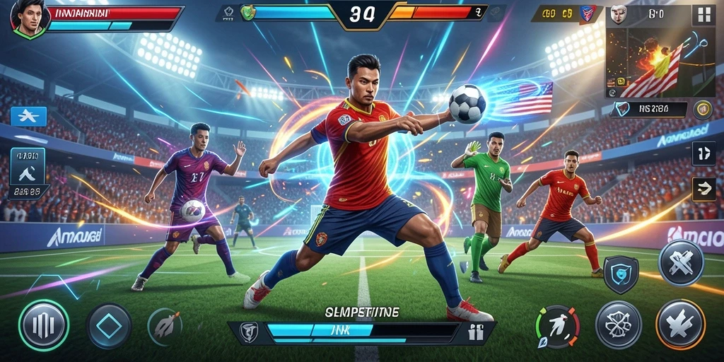 Menampilkan antarmuka utama LUCKYTOPIA dengan karakter yang siap bertarung.